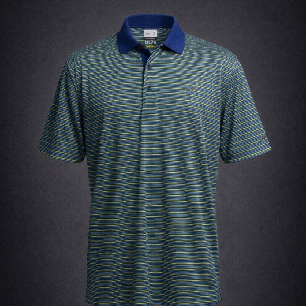 Greg Norman Golf Polo Mens Medium Blue Striped ML75 Play Dry Performance